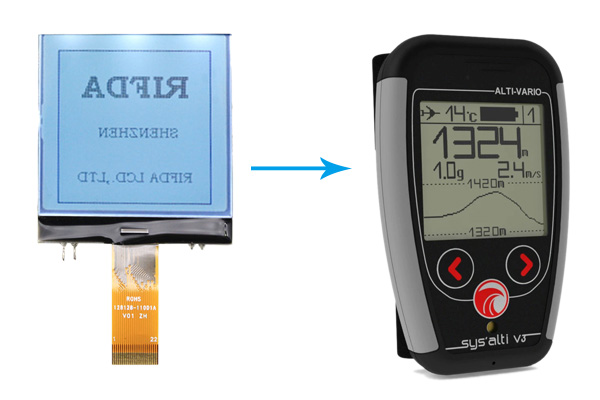 Tillämpning av grafisk LCD -skärm 128x128 Displayskärm i Paraglider Flight Instruments